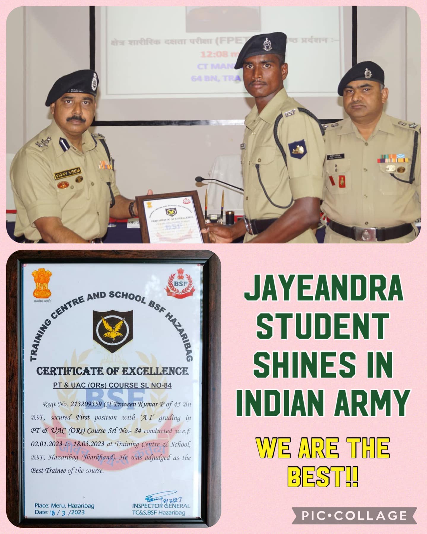 STUDENT SHINES IN INDIAN ARMY